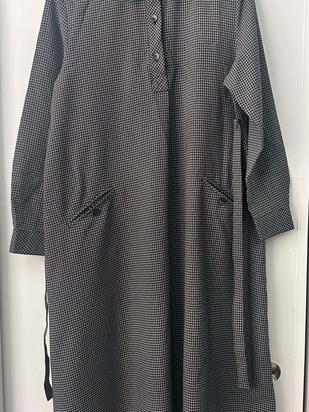 Checked Midi Shirt Dress in Black and White